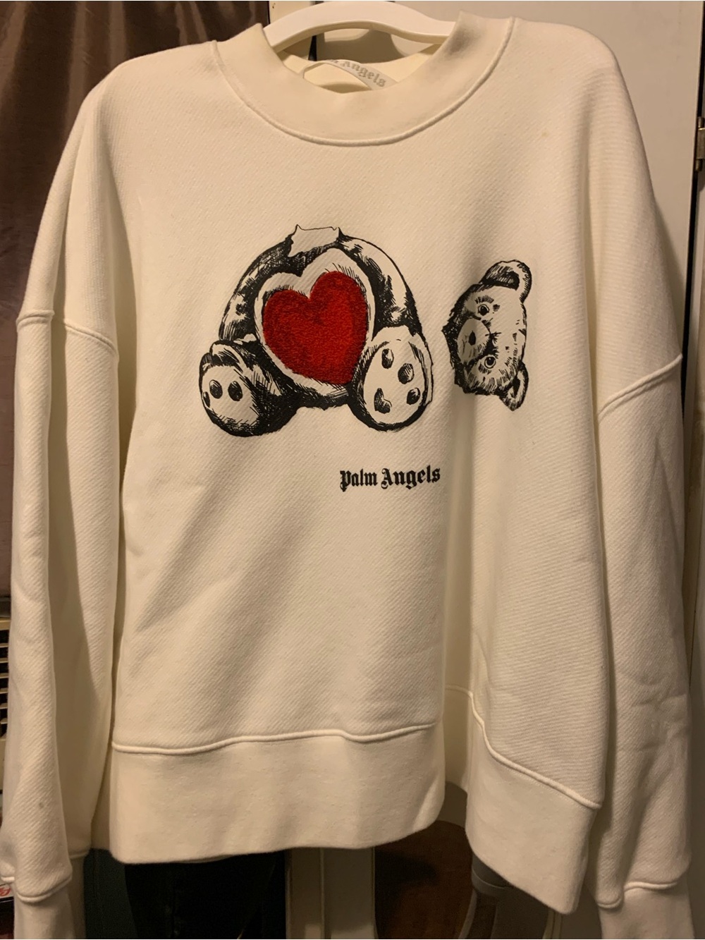 Palm Angels White Teddy Heart sweater Made in Italy